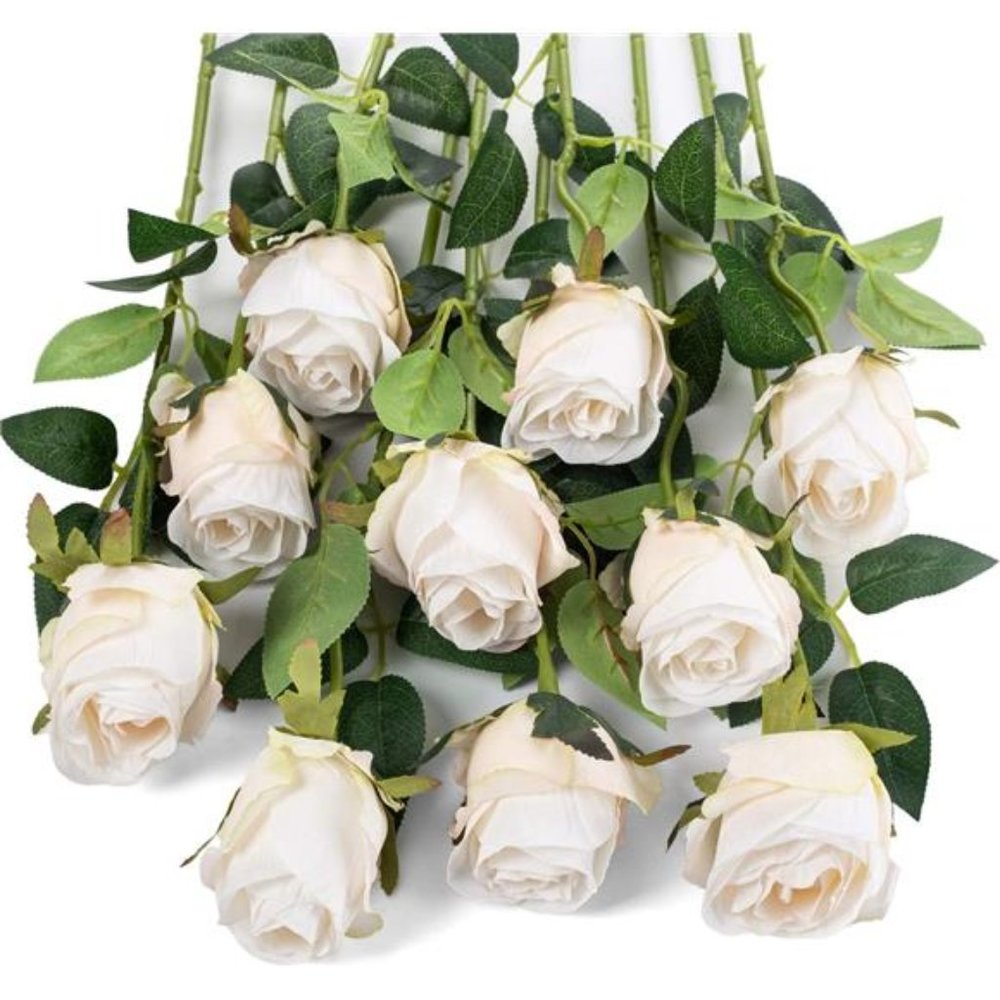 10pcs Artificial Rose Flowers Long Stem Fake Silk Roses for DIY Wedding Bouquet